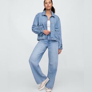 Gap Supersoft Denim Cropped Beachy Transitional Boxy Utility Chore Jacket Coat M